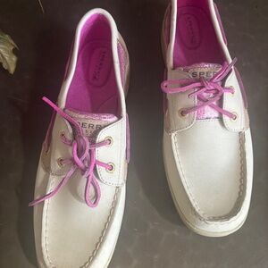 Sperry Tan and Pink Topsiders